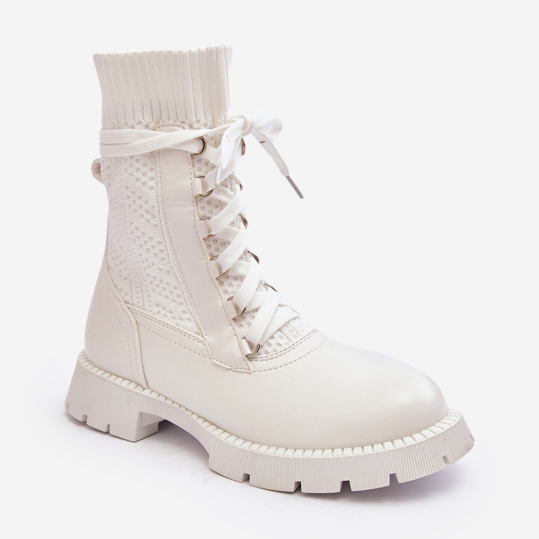 Bottines Femme Avec Chaussette À Lacets Blanc Gentiana 2