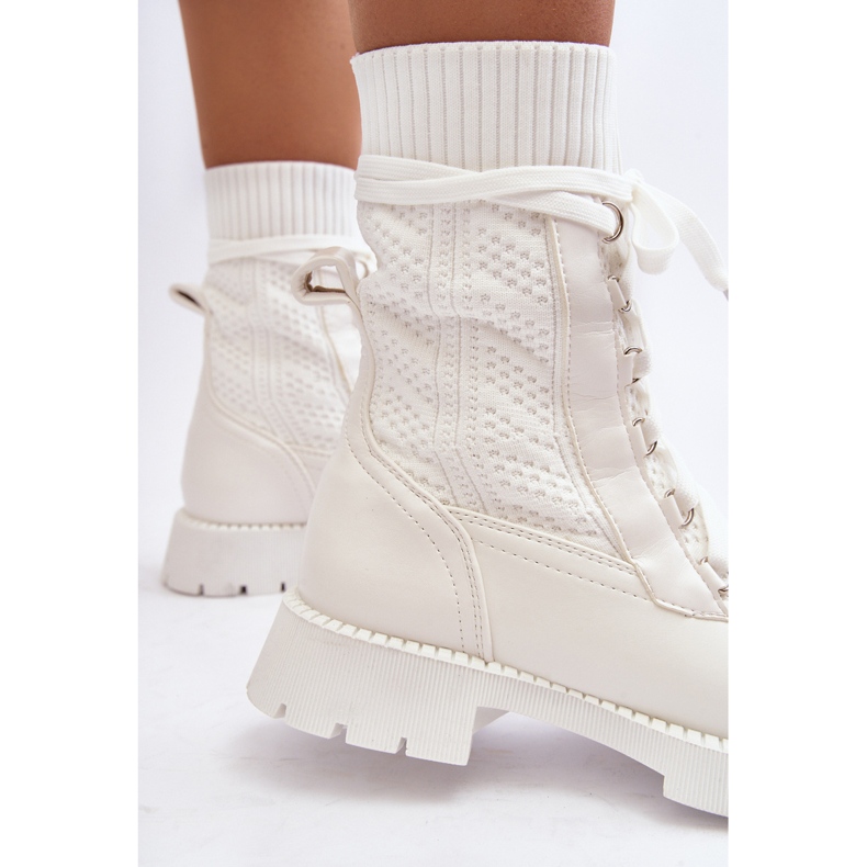 Bottines Femme Avec Chaussette À Lacets Blanc Gentiana blanche 1