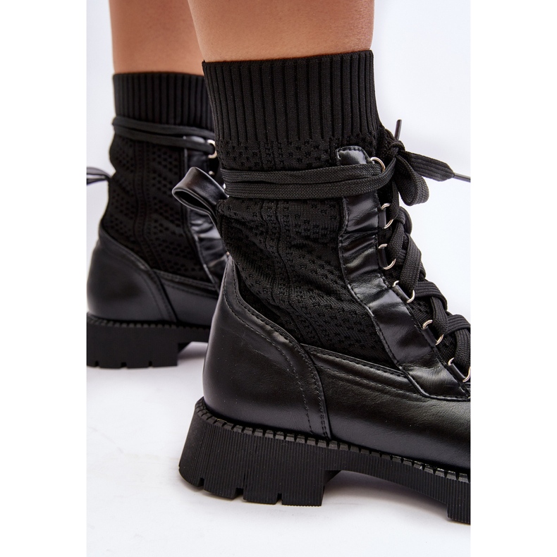 Bottines Femme avec Chaussette à Lacets Noir Gentiana le noir 1