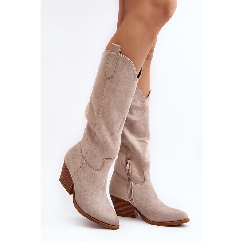 Bottes de cowboy au-dessus du genou pour femme, beige clair, Oppore 1
