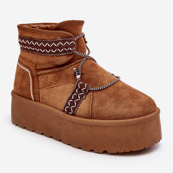 Bottes de neige pour femme à semelle épaisse avec laçage Milson Camel brun 2