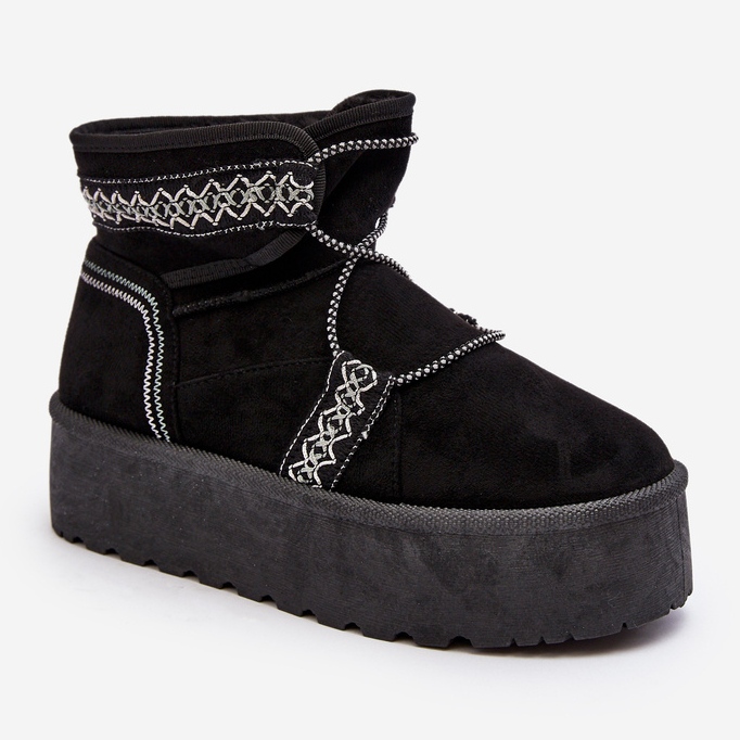 Bottes de neige femme à semelle épaisse avec laçage, noir Milson 1