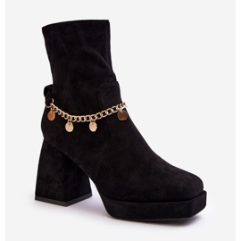 Bottines À Talons Hauts Pour Femmes Avec Chaîne Noir Tiselo 1