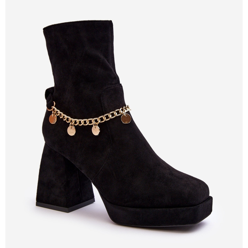 Bottines À Talons Hauts Pour Femmes Avec Chaîne Noir Tiselo 1