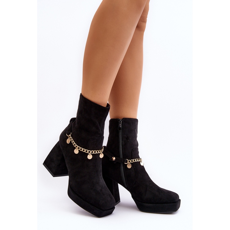 Bottines À Talons Hauts Pour Femmes Avec Chaîne Noir Tiselo 2