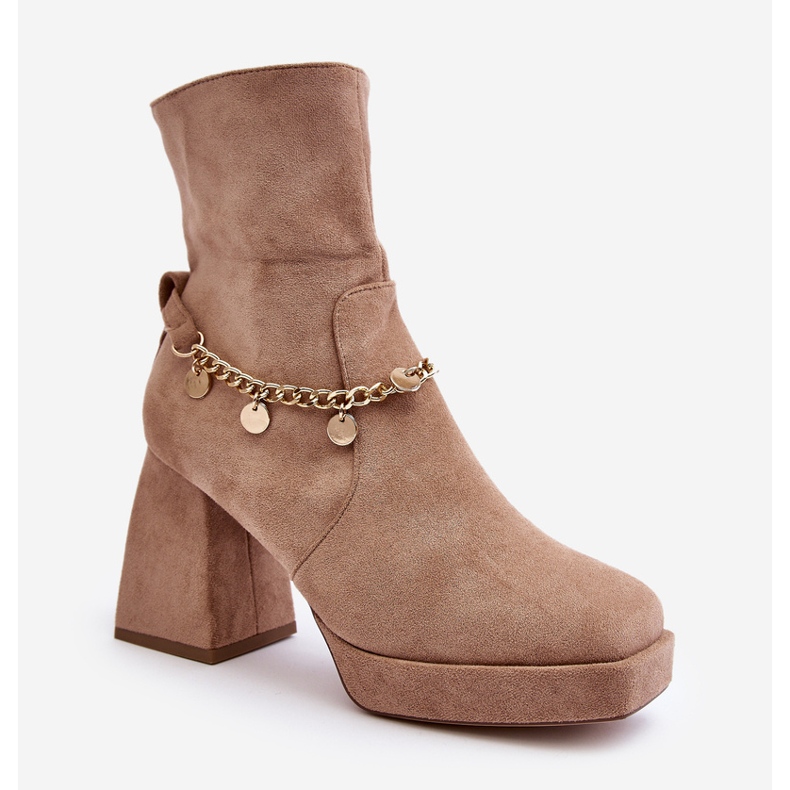 Bottines à talons hauts avec chaîne pour femme, beige Tiselo 1 Bottines à talons hauts avec chaîne pour femme, beige Tiselo 1