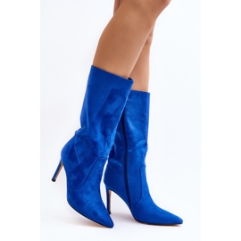 Bottines à Talons Hauts Mi-Mollet Femme, Bleu Odetteia 1