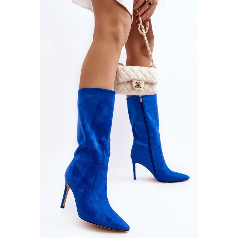 Bottines à Talons Hauts Mi-Mollet Femme, Bleu Odetteia 2