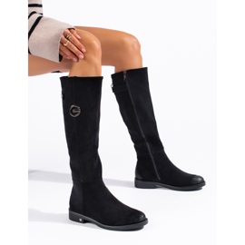 W. Potocki Bottines femme en daim à talon plat de Potocki le noir 2