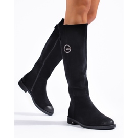 W. Potocki Bottines femme en daim à talon plat de Potocki noir 1