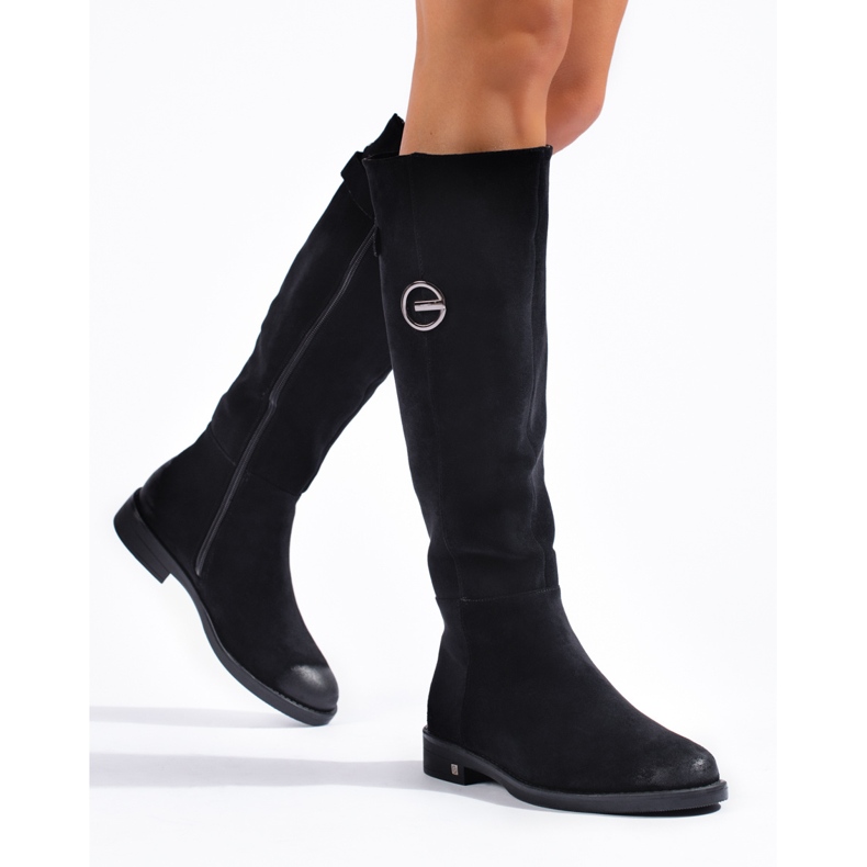 W. Potocki Bottines femme en daim à talon plat de Potocki le noir 1