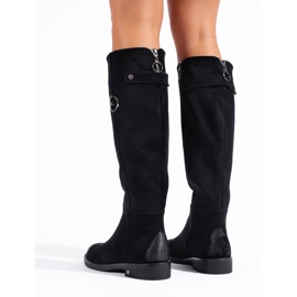W. Potocki Bottines femme en daim à talon plat de Potocki le noir 3