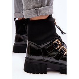 Bottes en cuir verni pour femme à talon plat, noir Rellisa le noir 1