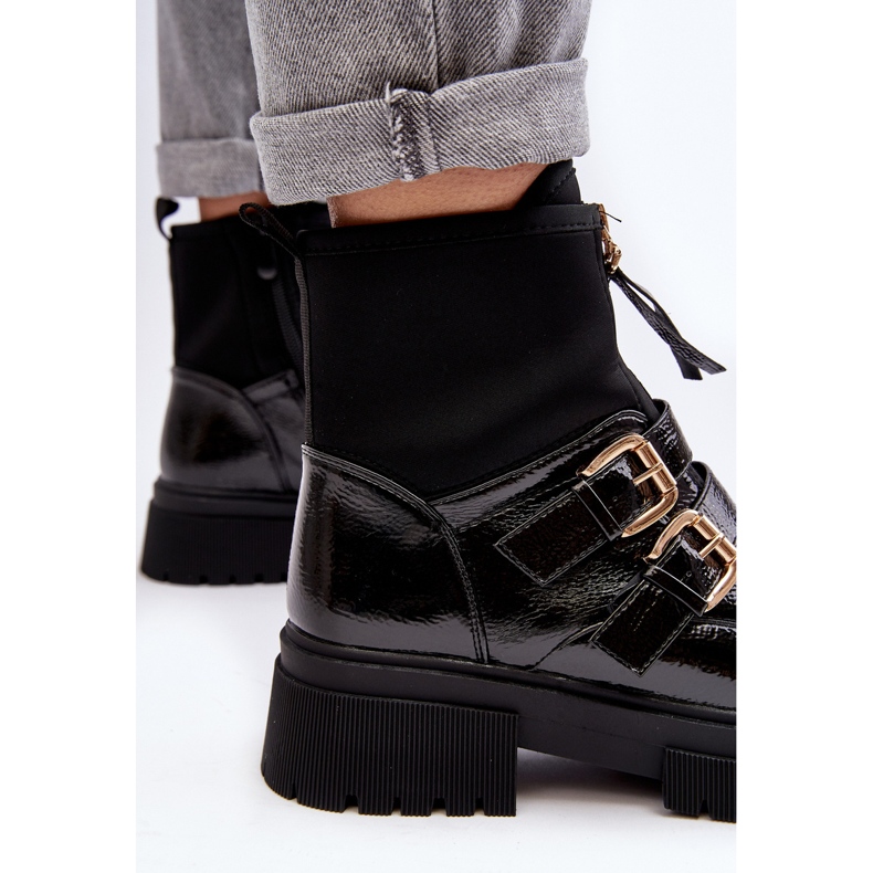 Bottes en cuir verni pour femme à talon plat, noir Rellisa 1