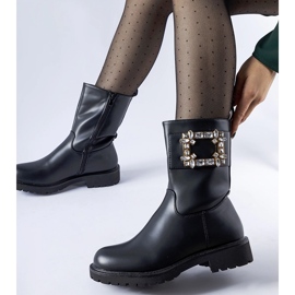 Bottines noires ornées de zircons Wagner le noir 1