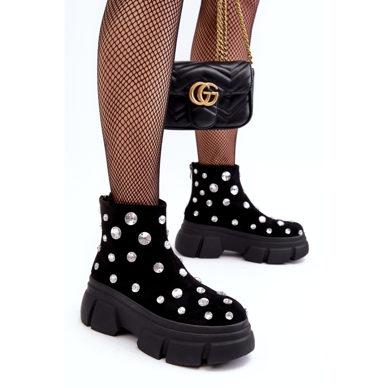 S.Barski Bottes isolées en daim avec cristaux D&amp;A MR870-83 Noir le noir 2