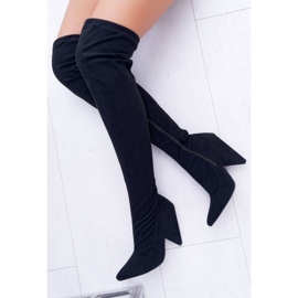 Lu Boo Bottes à talons hauts en daim pour femmes Noir Tamar le noir 4