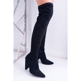 Lu Boo Bottes à talons hauts en daim pour femmes Noir Tamar 1