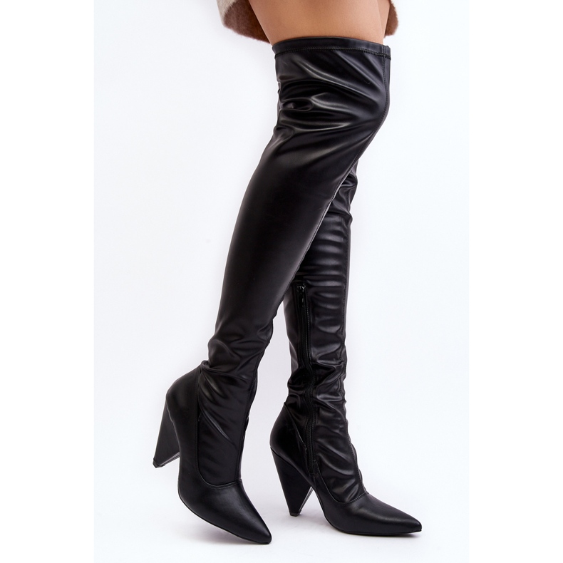 Bottes à talons hauts en cuir écologique Lu Boo, noir 1