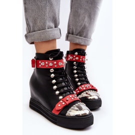 Bottines compensées isolées avec strass, éco-cuir Lu Boo, noir le noir 9