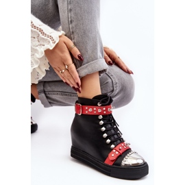 Bottines compensées isolées avec strass, éco-cuir Lu Boo, noir le noir 10