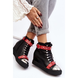 Bottines compensées isolées avec strass, éco-cuir Lu Boo, noir le noir 1