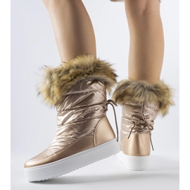Bottines de neige Igne métallisées avec fourrure décorative d'or 1