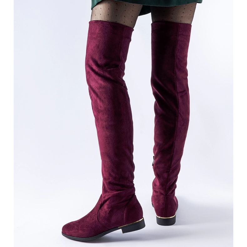 Bottines longues Elwira en éco-daim chaudes bordeaux rouge 1