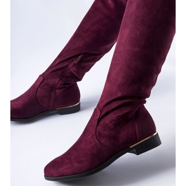 Bottines longues Elwira en éco-daim chaudes bordeaux rouge 2
