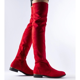 Bottines longues Elwira en éco-daim chaud rouge 1