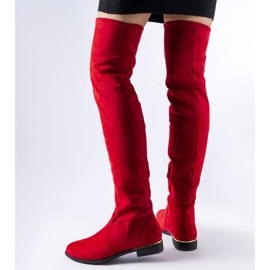 Bottines longues Elwira en éco-daim chaud rouge 2