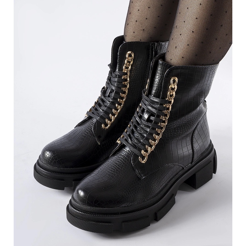 Bottes de travail Goodland noires avec chaîne décorative 1