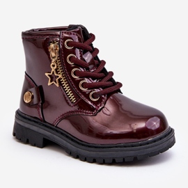 Bottines fille en cuir verni avec fermeture éclair, bordeaux chaud Felori rouge 2