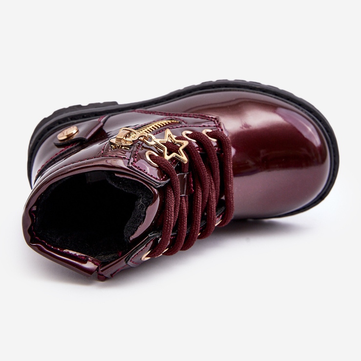 Bottines fille en cuir verni avec fermeture éclair, bordeaux chaud Felori rouge 1