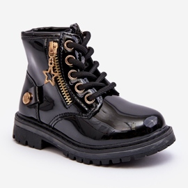 Bottines fille en cuir verni avec fermeture éclair, isolées noires Fori 1