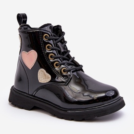 Bottines enfant en cuir verni avec décorations, Noir Adete 2