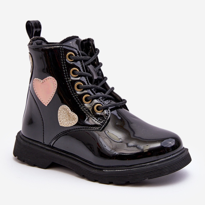 Bottines enfant en cuir verni avec décorations, Noir Adete 2