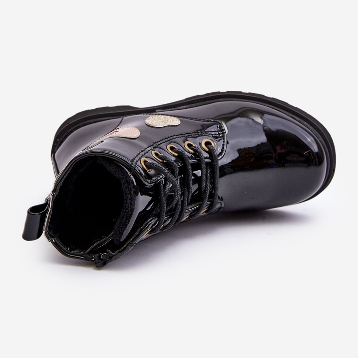 Bottines enfant en cuir verni avec décorations, Noir Adete 1