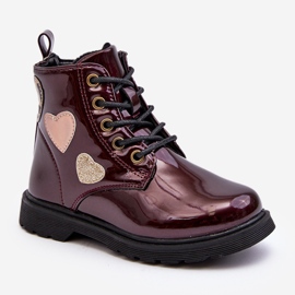 Bottines enfant en cuir verni avec décorations, bordeaux Adete rouge 2