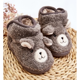 Chaussons isolés pour enfants avec ours en peluche, gris Eberra 2