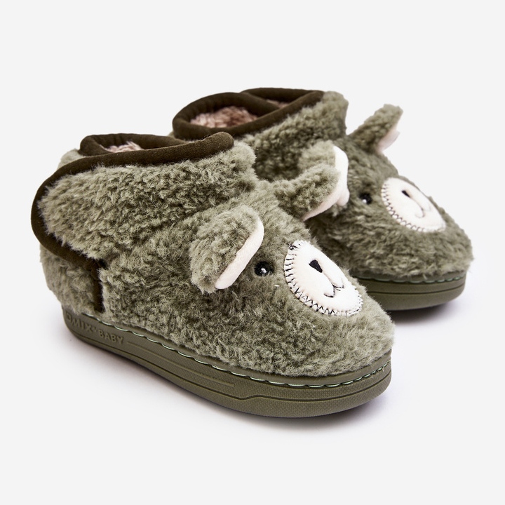 Chaussons isolés pour enfants avec ours en peluche, vert Eberra 1