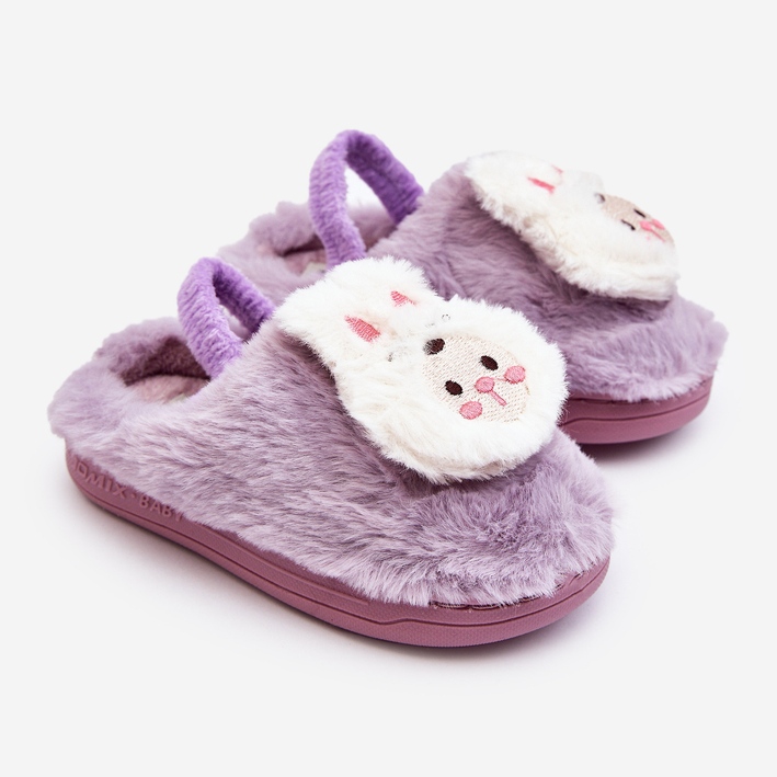 Chaussons lapin en fourrure pour enfants, violet Dicera 1