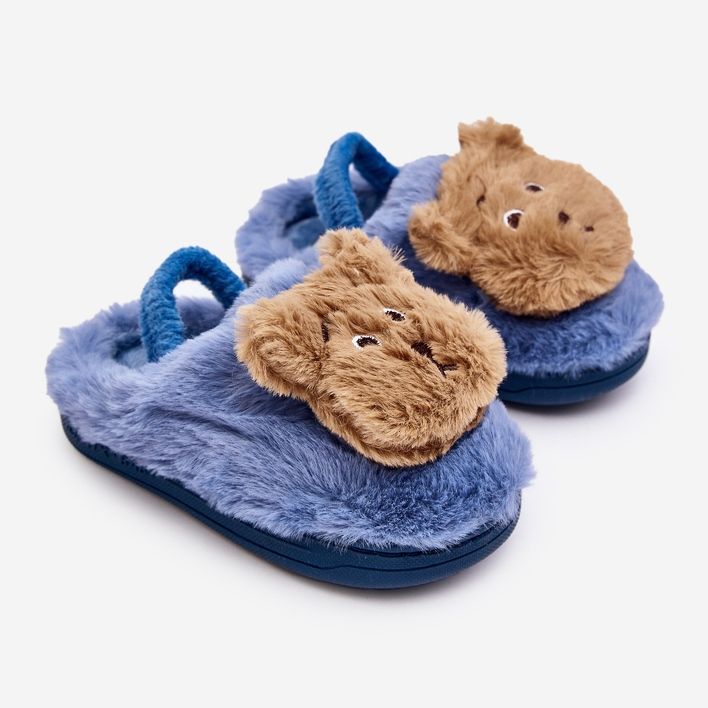 Chaussons en fourrure pour enfants avec ours en peluche, bleu Dicera 1