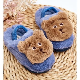 Chaussons en fourrure pour enfants avec ours en peluche, bleu Dicera 2