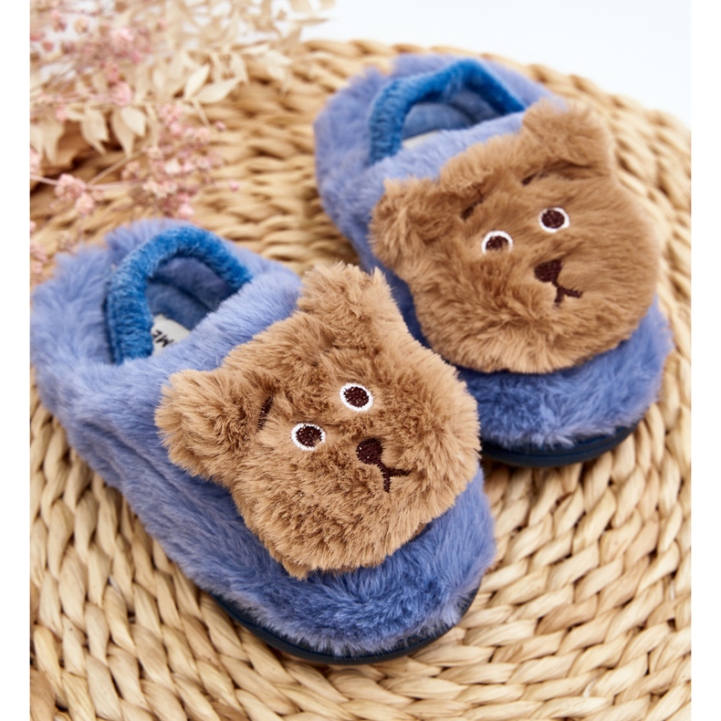 Chaussons en fourrure pour enfants avec ours en peluche, bleu Dicera 2