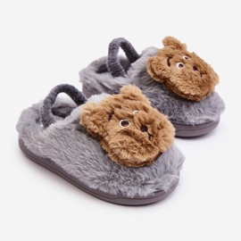 Chaussons en fourrure pour enfants avec ours en peluche, gris Dicera 1