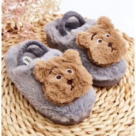 Chaussons en fourrure pour enfants avec ours en peluche, gris Dicera 2