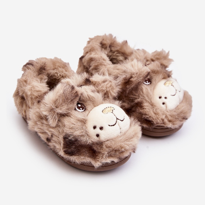 Chaussons enfant en fourrure avec ours en peluche, beige foncé Apolanie 1 Chaussons enfant en fourrure avec ours en peluche, beige foncé Apolanie 1