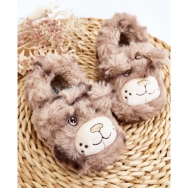 Chaussons enfant en fourrure avec ours en peluche, beige foncé Apolanie 2 Chaussons enfant en fourrure avec ours en peluche, beige foncé Apolanie 2