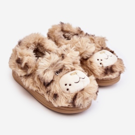 Chaussons enfant en fourrure avec ours en peluche, Beige Apolanie 1